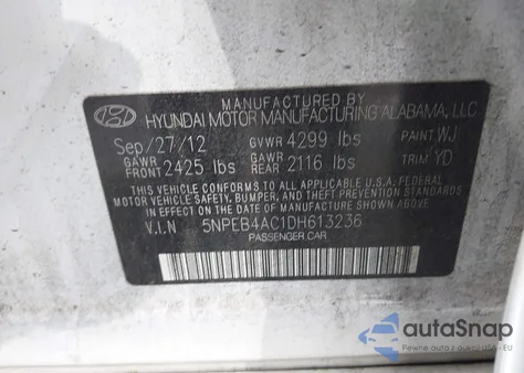 2013 Hyundai Sonata Gls from USA, damaged, VIN 5NPEB4AC1DH613236